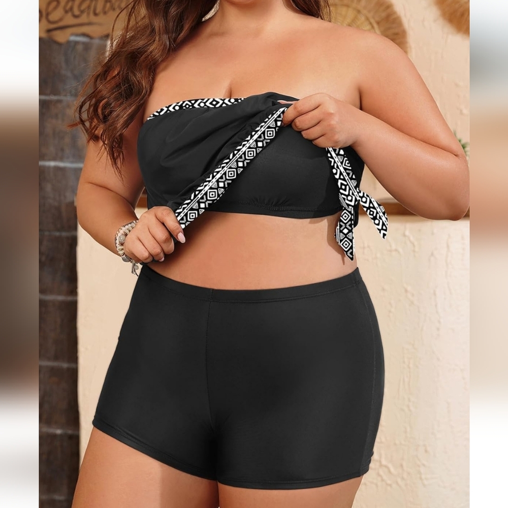 TEMPT ME PLUS SIZE 2 Piece Tankini Swimsuit Side Tie - Picture 3 of 6